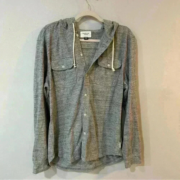 NWOT American Eagle Grey Hooded Button Down Super Soft Shirt Men’s Size Medium - Picture 2 of 4